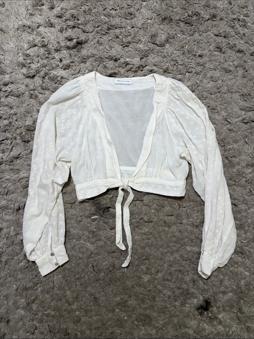 Urban Outfitters White Tie-Front Cropped Peasant Top